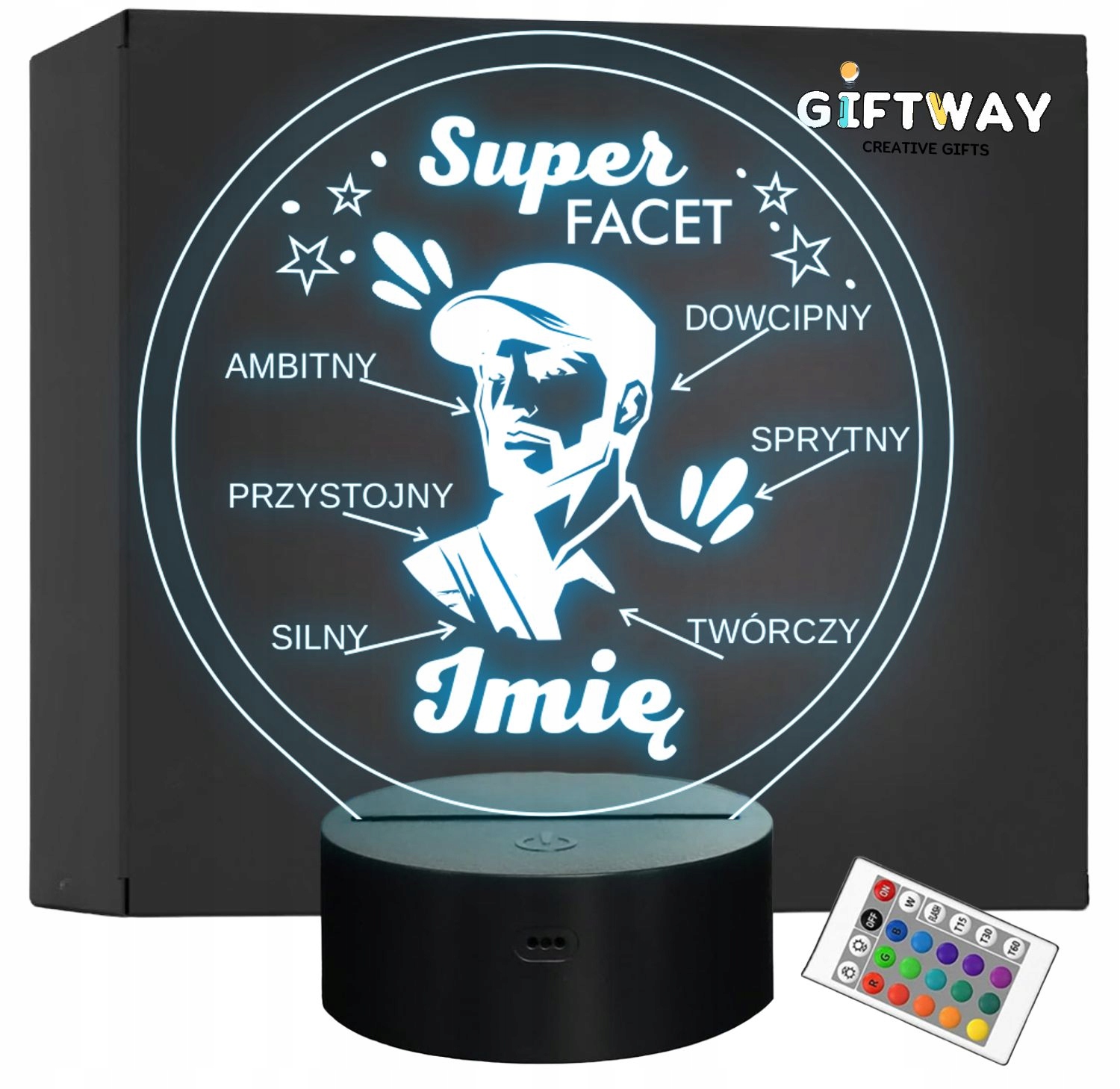 Lampka Nocna LED Statuetka Dzień Chłopaka Super Facet na Prezent Grawer Lampka Nocna LED Statuetka Dzień Chłopaka Super Facet na Prezent Grawer