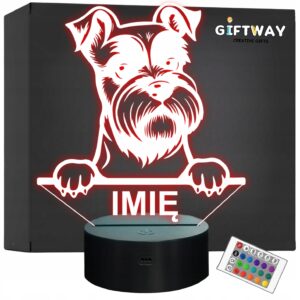 Lampka Nocna LED Schnauzer Rasa Psa z Imieniem na Prezent