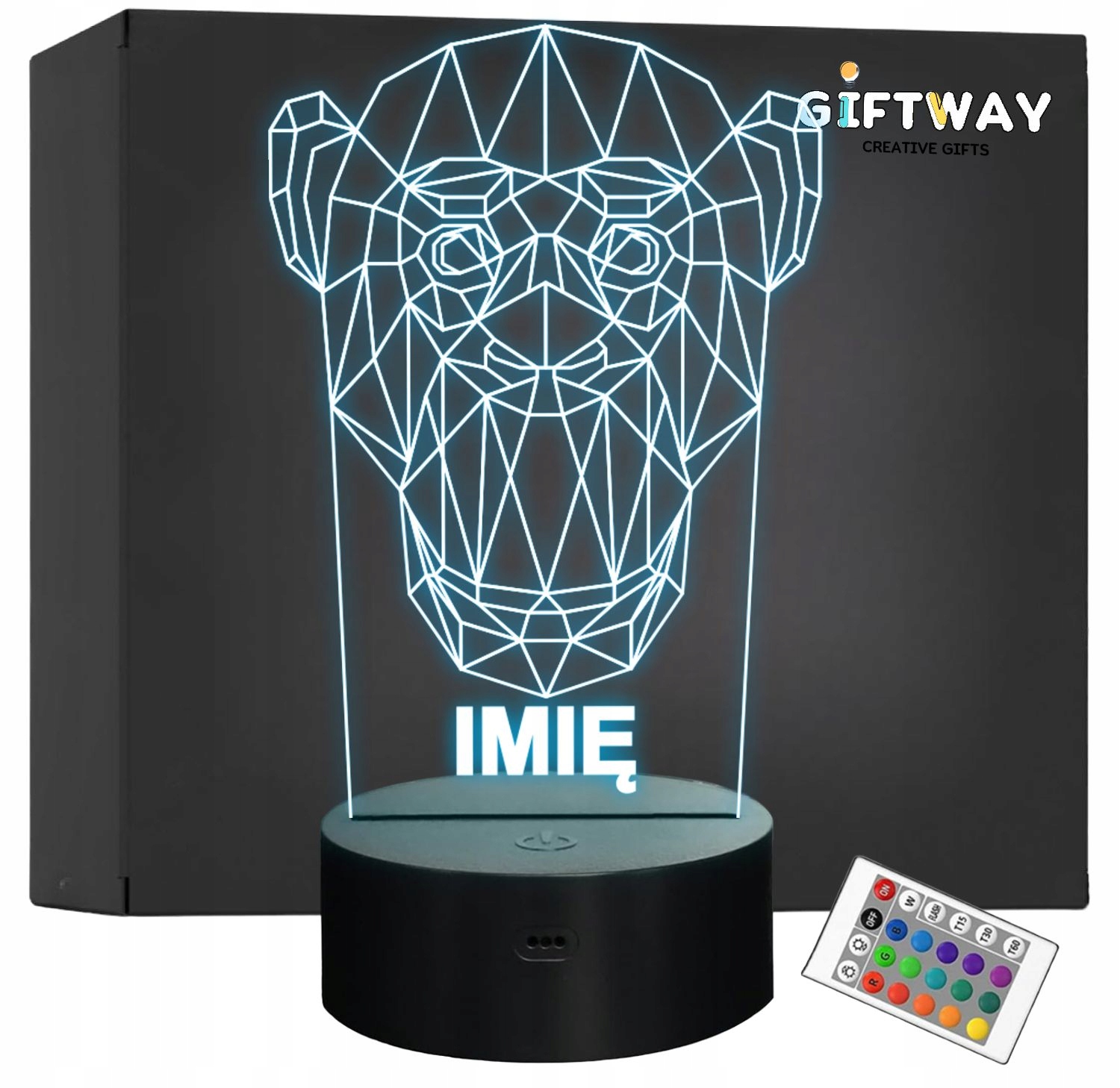 Lampka Nocna LED 3D Z Imieniem Grawer Małpa Małpka na Prezent Lampka Nocna LED 3D Z Imieniem Grawer Małpa Małpka na Prezent