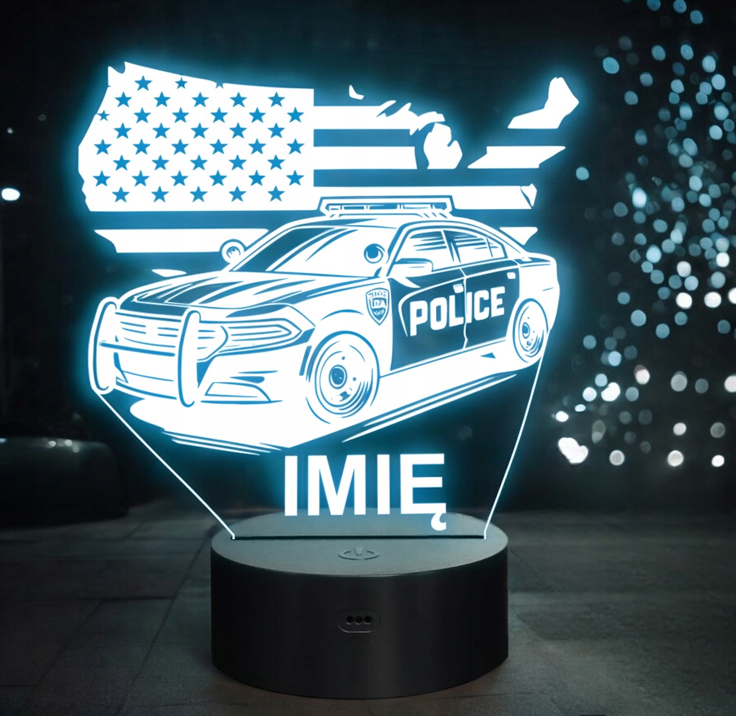 Lampka Nocna LED Imię Wóz Policyjny Radiowóz z Flagą na Prezent Grawer v.6 Lampka Nocna LED Imię Wóz Policyjny Radiowóz z Flagą na Prezent Grawer v.6