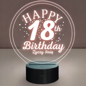 Lampka Nocna LED Prezent na 18 Urodziny Pamiątka Osiemnastka Grawer v1