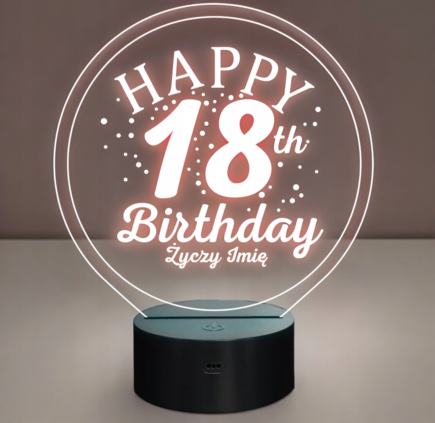 Lampka Nocna LED Prezent na 18 Urodziny Pamiątka Osiemnastka Grawer v1 Lampka Nocna LED Prezent na 18 Urodziny Pamiątka Osiemnastka Grawer v1