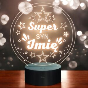 Lampka Nocna LED Statuetka Super Syn Rodzina na Prezent Grawer