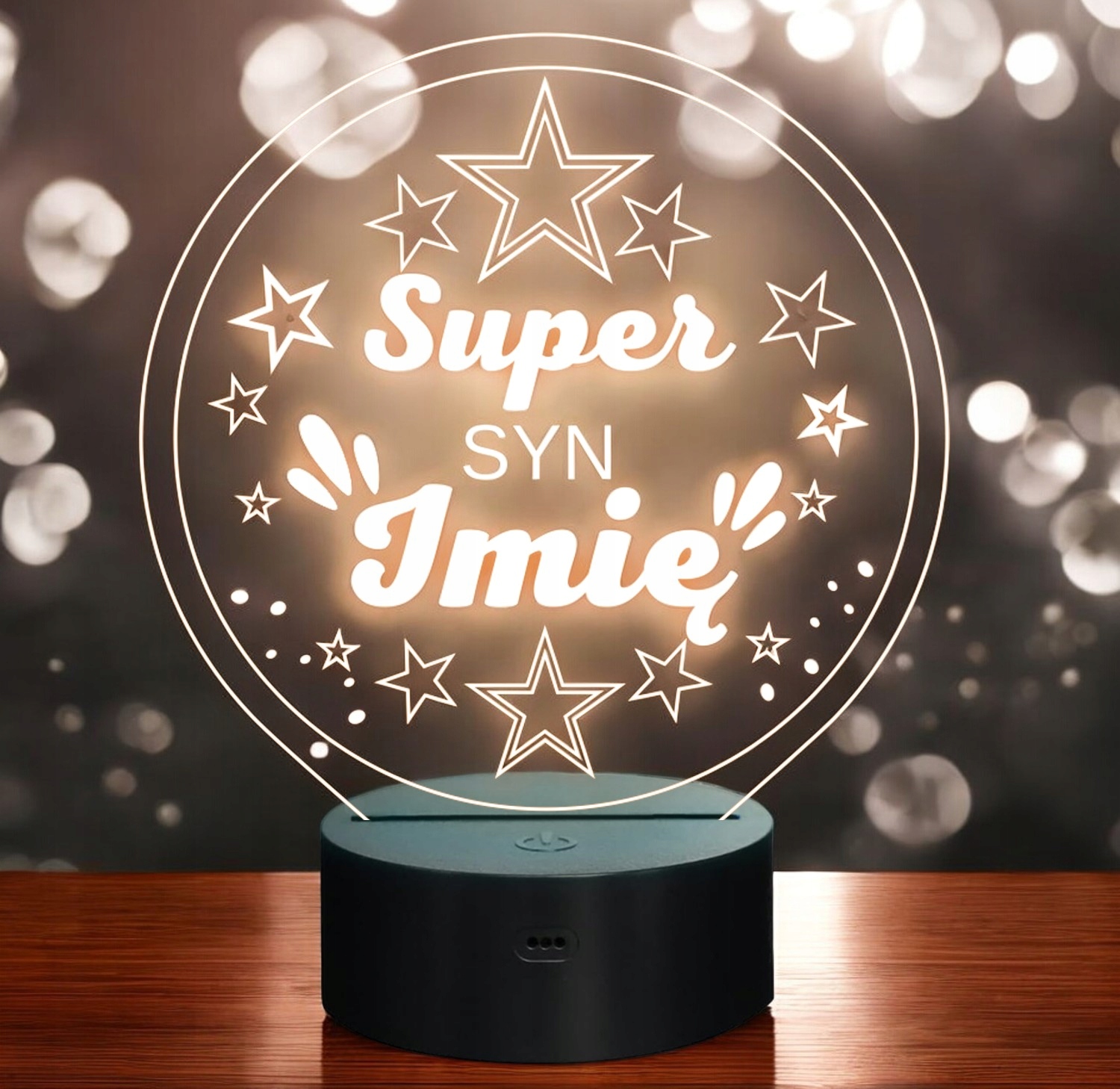 Lampka Nocna LED Statuetka Super Syn Rodzina na Prezent Grawer Lampka Nocna LED Statuetka Super Syn Rodzina na Prezent Grawer