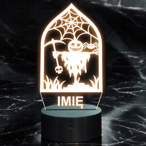 Lampka Nocna LED Imię Statuetka Halloween Strach na Wróble Prezent Grawer