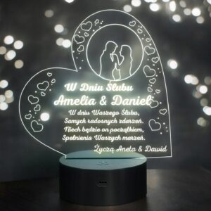 Lampka Nocna LED Prezent Ślubny na Ślub Pamiątka dla Pary Młodej Grawer v.2
