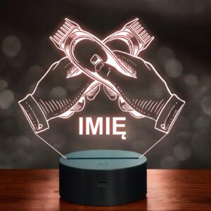 Lampka Nocna LED Imię Statuetka Barber Fryzjer Maszynka na Prezent Grawer