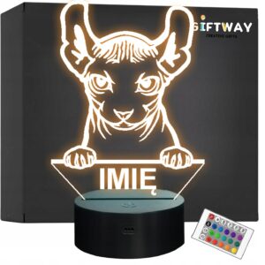 Lampka Nocna LED Dwelf Rasa Kota z Imieniem na Prezent