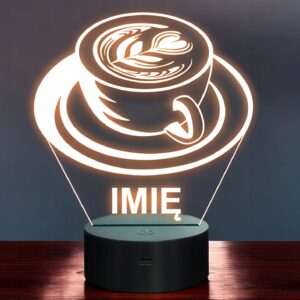 Lampka Nocna LED Imię Statuetka Kawa Filiżanka do Kawiarni Prezent Grawer