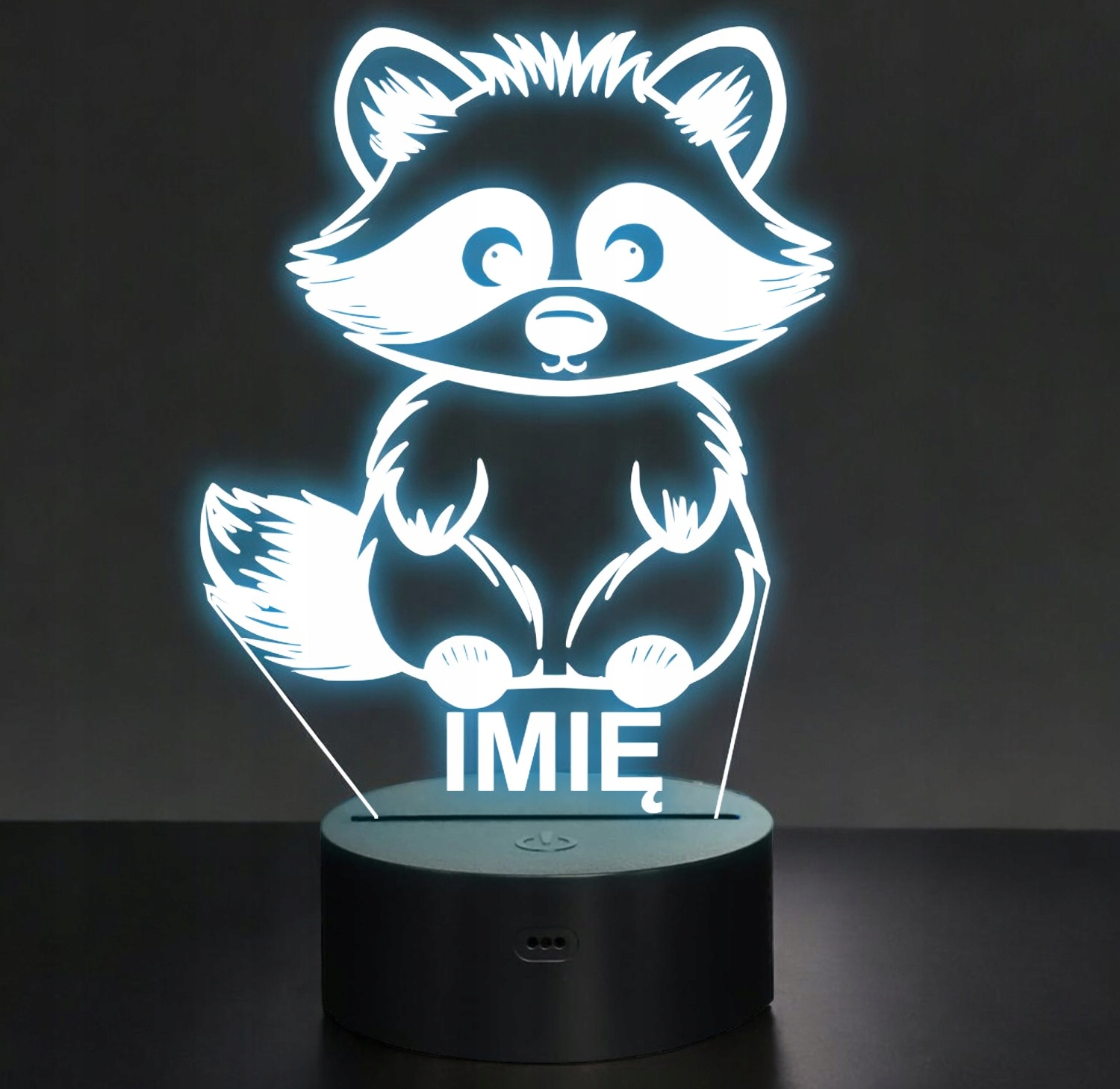 Lampka Nocna LED Z Imieniem Słodki Szop Pracz dla Dzieci na Prezent v.1 Lampka Nocna LED Z Imieniem Słodki Szop Pracz dla Dzieci na Prezent v.1