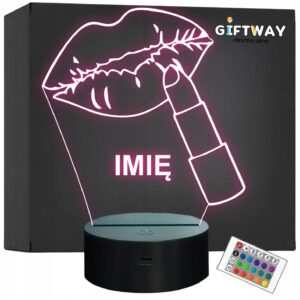 Lampka Nocna LED Imię Statuetka Usta Szminka Beauty na Prezent Grawer