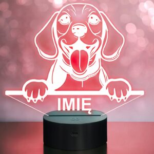 Lampka Nocna LED Pies Beagle Rasa z Imieniem na Prezent v.2