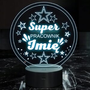 Lampka Nocna LED Statuetka Super Pracownik Praca na Prezent Grawer