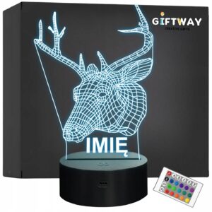 Lampka Nocna LED 3D Z Imieniem Grawer Jeleń Iluzja na Prezent