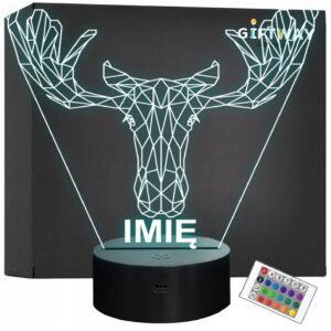 Lampka Nocna LED 3D Z Imieniem Grawer Łoś Personalizowana na Prezent