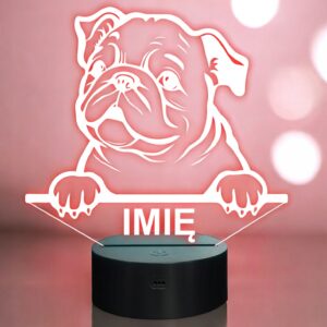 Lampka Nocna LED Bulldog Rasa Psa z Imieniem na Prezent v.2