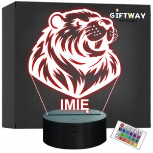 Lampka Nocna LED Statuetka Bóbr z Imieniem Prezent Grawer
