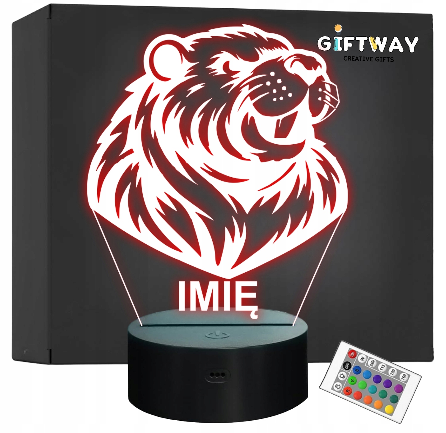 Lampka Nocna LED Statuetka Bóbr z Imieniem Prezent Grawer Lampka Nocna LED Statuetka Bóbr z Imieniem Prezent Grawer