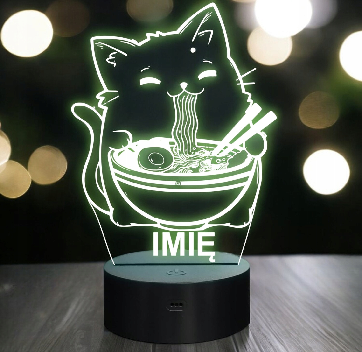 Lampka Nocna LED Imię Słodki Kot Jedzący Ramen Anime na Prezent Grawer v.2 Lampka Nocna LED Imię Słodki Kot Jedzący Ramen Anime na Prezent Grawer v.2