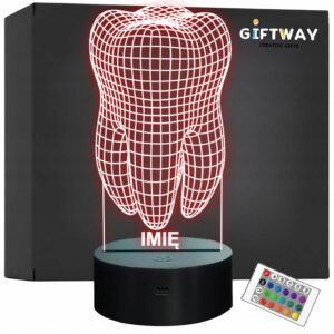 Lampka Nocna LED Ząb 3D Iluzja Prezent Dentysty z Imieniem na Prezent