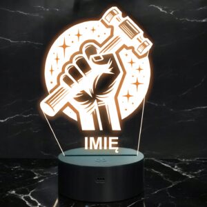 Lampka Nocna LED Statuetka Ręka Młotek Stolarz Budowa na Prezent Grawer v.1