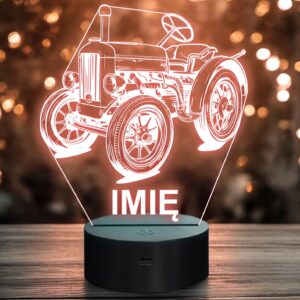 Lampka Nocna LED Imię Statuetka Traktor Historyczny na Prezent Grawer