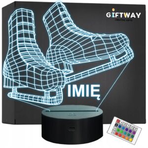 Lampka Nocna LED 3D Z Imieniem Grawer Łyżwy Na Prezent Personalizowana
