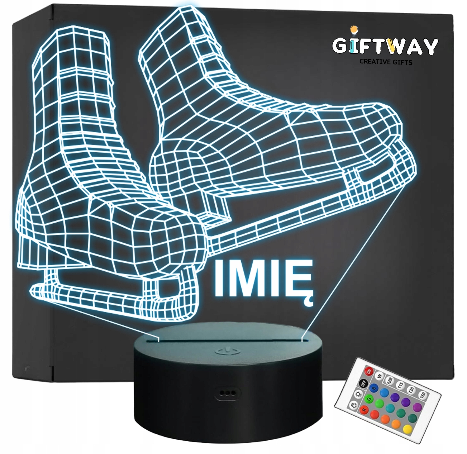 Lampka Nocna LED 3D Z Imieniem Grawer Łyżwy Na Prezent Personalizowana Lampka Nocna LED 3D Z Imieniem Grawer Łyżwy Na Prezent Personalizowana