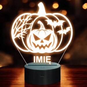 Lampka Nocna LED Imię Statuetka Halloween Straszna Dynia na Prezent Grawer