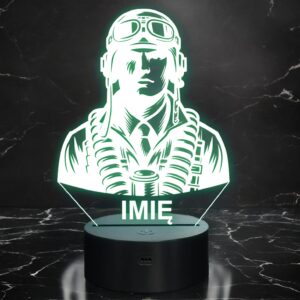 Lampka Nocna LED Statuetka Pilot Wojskowy Zawód Samolot Prezent Grawer v.3