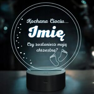 Lampka Nocna LED Statuetka Pytanie dla Chrzestnej Chrzest na Prezent Grawer