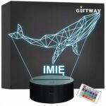 Lampka Nocna LED 3D Z Imieniem Grawer Wieloryb na Prezent Personalizowana