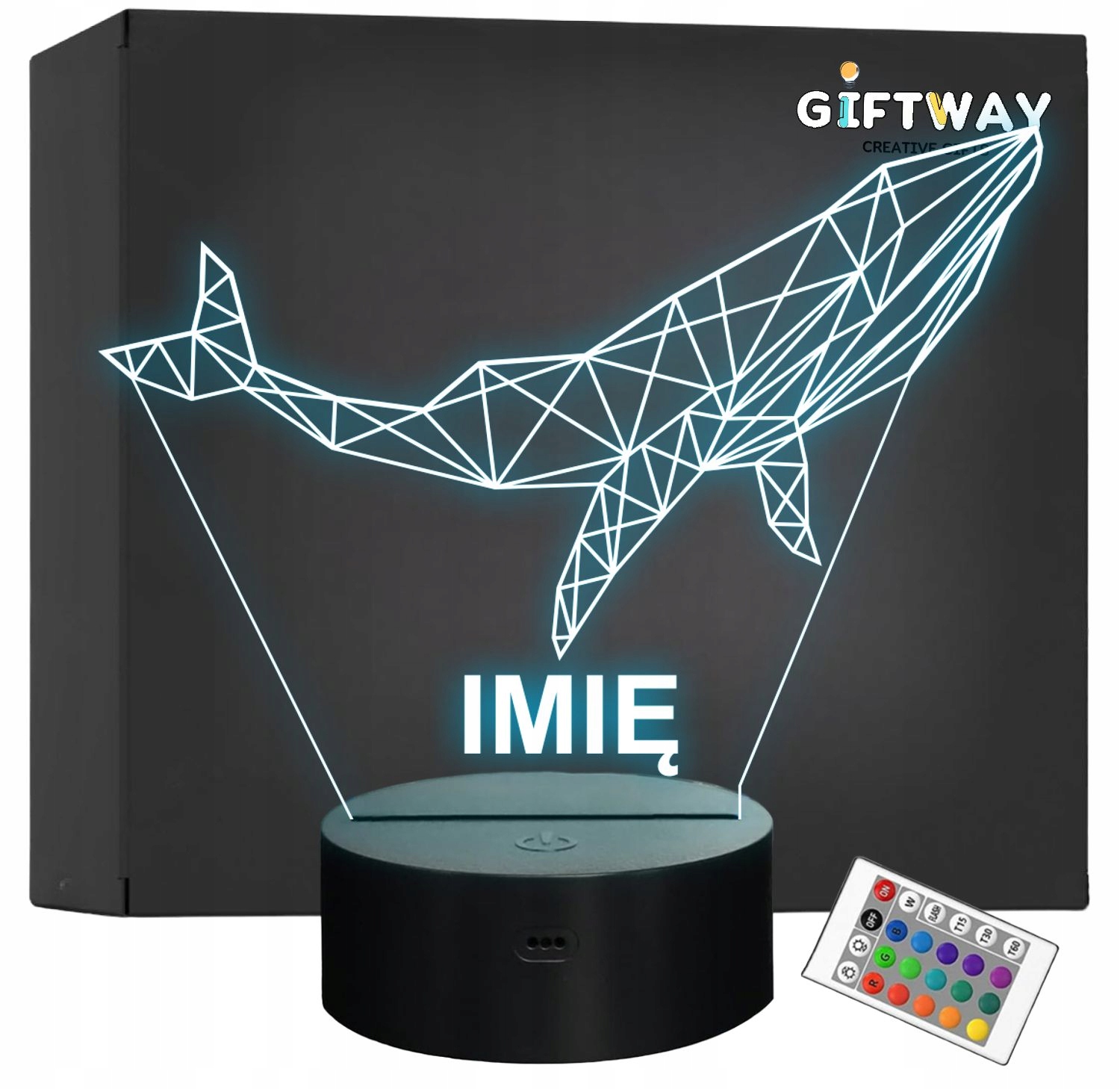 Lampka Nocna LED 3D Z Imieniem Grawer Wieloryb na Prezent Personalizowana Lampka Nocna LED 3D Z Imieniem Grawer Wieloryb na Prezent Personalizowana