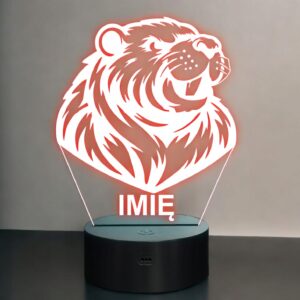 Lampka Nocna LED Statuetka Bóbr z Imieniem Prezent Grawer