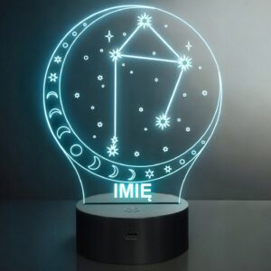 Lampka Nocna LED Waga Znak Zodiaku Horoskop z Imieniem Prezent Grawer