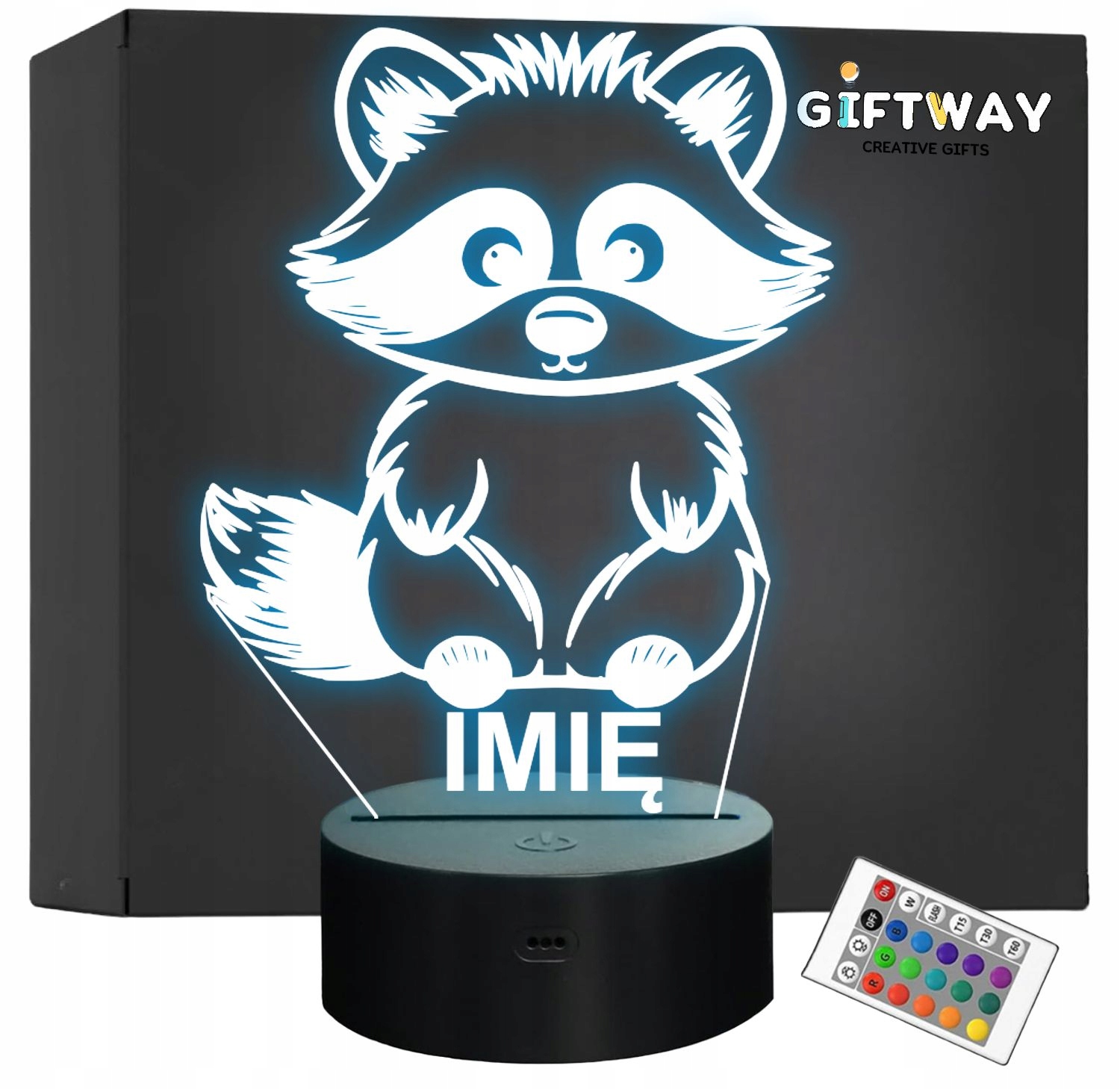 Lampka Nocna LED Z Imieniem Słodki Szop Pracz dla Dzieci na Prezent v.1 Lampka Nocna LED Z Imieniem Słodki Szop Pracz dla Dzieci na Prezent v.1