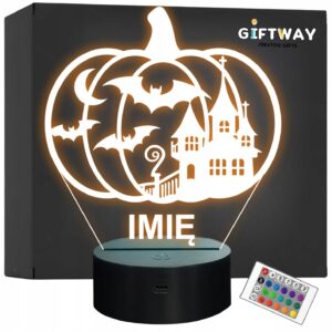 Lampka Nocna LED Imię Statuetka Halloween Dynia Dom Strachów Prezent Grawer