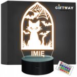 Lampka Nocna LED Imię Statuetka Halloween Ramka Kot na Prezent Grawer