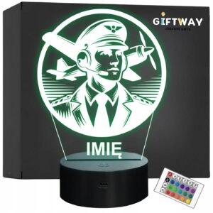 Lampka Nocna LED Statuetka Pilot Wojskowy Zawód Samolot Prezent Grawer v.1