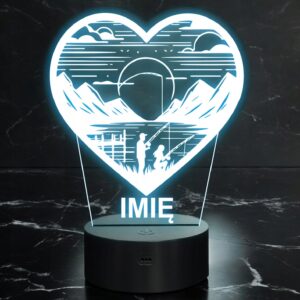 Lampka Nocna LED Statuetka Wędkowanie Ryba Łowienie w Sercu Prezent Grawer