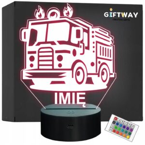 Lampka Nocna LED Imię Statuetka Wóz Straż Pożarna na Prezent Grawer v.8