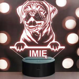Lampka Nocna LED Dog z Bordeaux Rasa Psa z Imieniem na Prezent