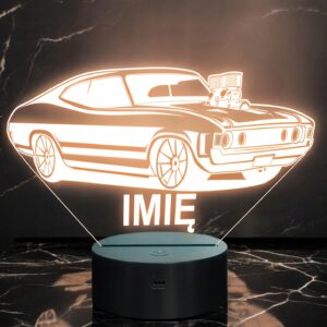 Lampka Nocna LED Imię Statuetka Samochód Auto Charger Retro Prezent Grawer
