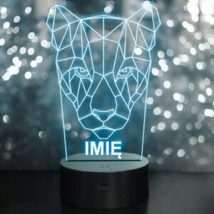 Lampka Nocna LED 3D Z Imieniem Grawer Puma Kot Prezent Personalizowana