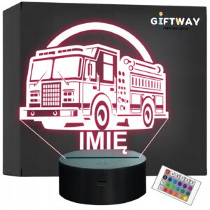 Lampka Nocna LED Imię Statuetka Wóz Straż Pożarna na Prezent Grawer v.9
