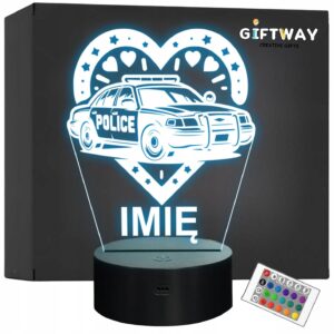 Lampka Nocna LED Imię Wóz Policyjny Radiowóz z Sercem na Prezent Grawer v.4