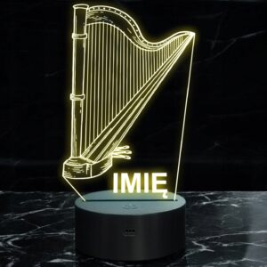 Lampka Nocna LED Imię Statuetka Harfa Instrument na Prezent Grawer