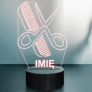 Lampka Nocna LED Imię Statuetka Fryzjer Nożyczki Grzebień Prezent Grawer v2