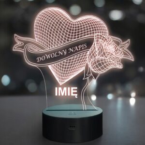 Lampka Nocna LED Serce Róża Prezent na Walentynki Dowolny Napis Grawer