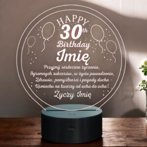 Lampka Nocna LED Prezent na 30 Urodziny Pamiątka Statuetka z Grawerem